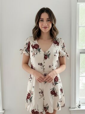 Astr Cream Mini Dress with Burgundy Floral Print
